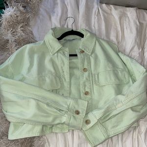 Cropped green denim jacket